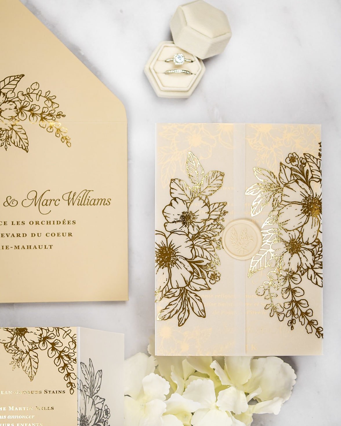 "Jasmin" - Faire-part de mariage chic, élégant et romantique avec dorure or - Wedding stationery - Création Luxe Carterie Studio