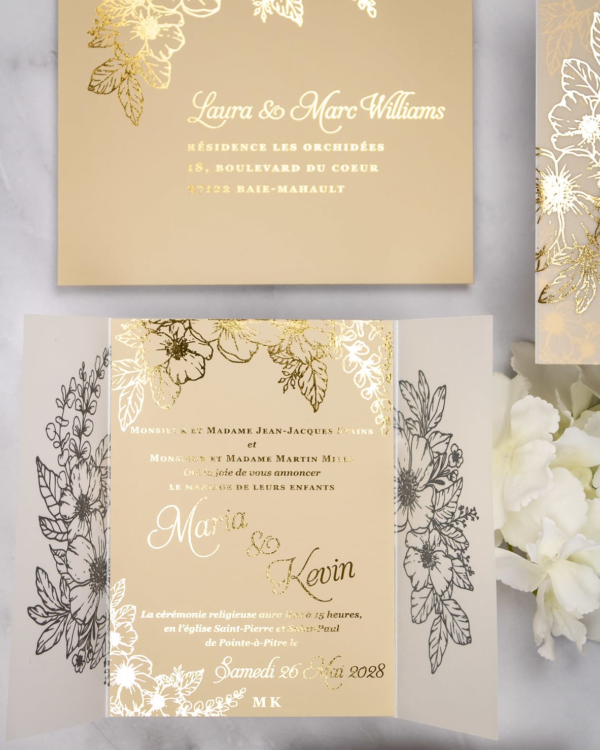 "Jasmin" - Faire-part de mariage chic, élégant et romantique avec dorure or - Wedding stationery - Création Luxe Carterie Studio