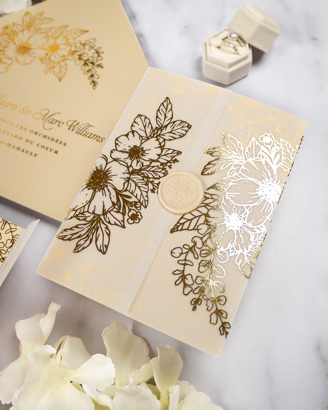 "Jasmin" - Faire-part de mariage chic, élégant et romantique avec dorure or - Wedding stationery - Création Luxe Carterie Studio