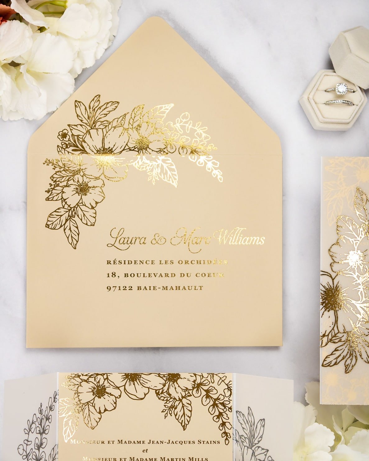 "Jasmin" - Faire-part de mariage chic, élégant et romantique avec dorure or - Wedding stationery - Création Luxe Carterie Studio