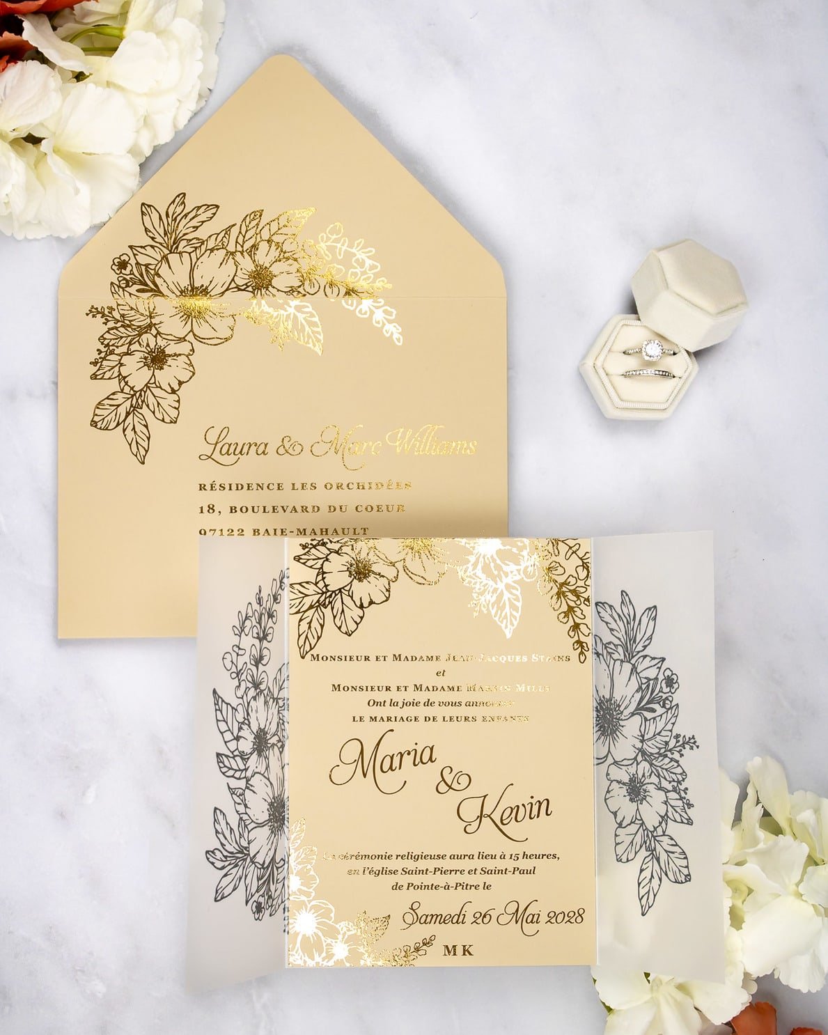 "Jasmin" - Faire-part de mariage chic, élégant et romantique avec dorure or - Wedding stationery - Création Luxe Carterie Studio