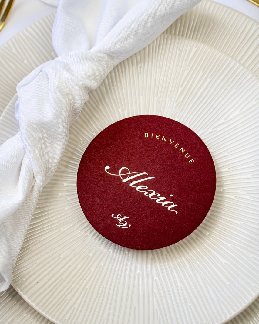 "Jena - Marque-place" – Marque-place chic, élégant et romantique avec dorure or pour réception de mariage – Papeterie de mariage - Wedding stationery - Création Luxe Carterie Studio