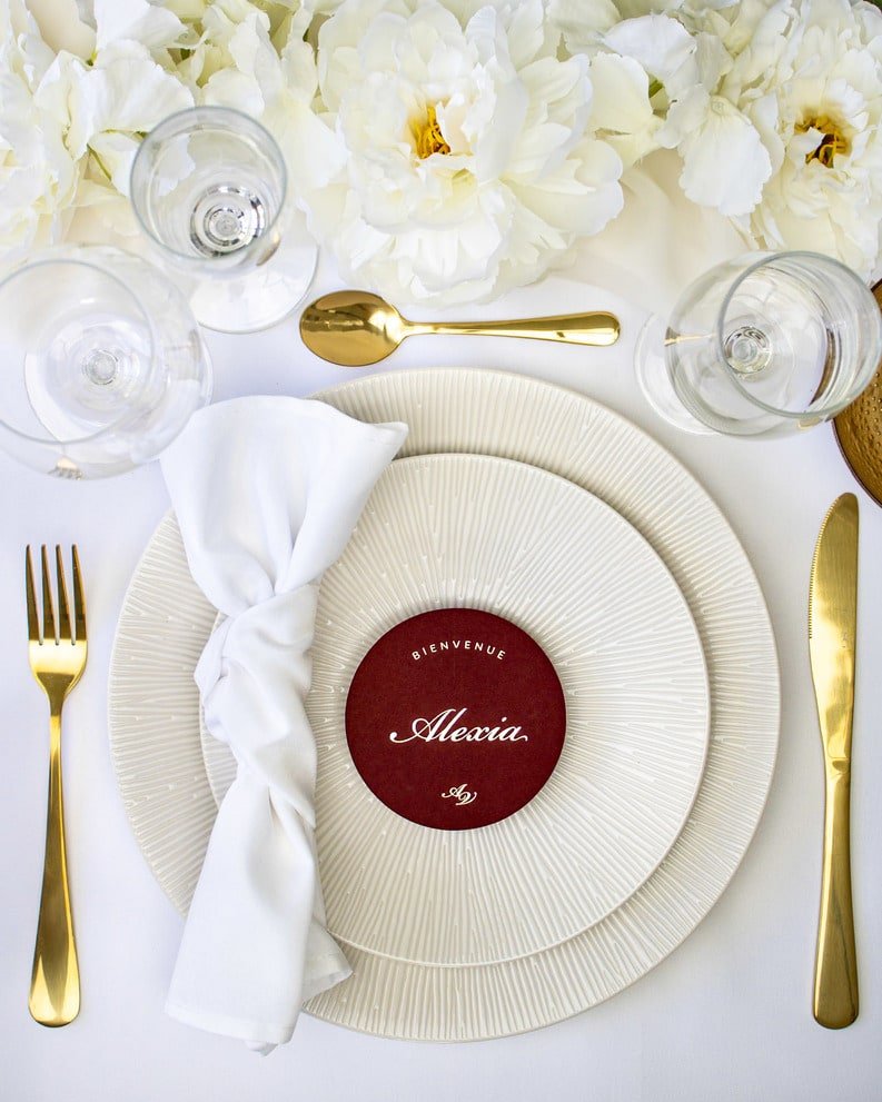 "Jena - Marque-place" – Marque-place chic, élégant et romantique avec dorure or pour réception de mariage – Papeterie de mariage - Wedding stationery - Création Luxe Carterie Studio