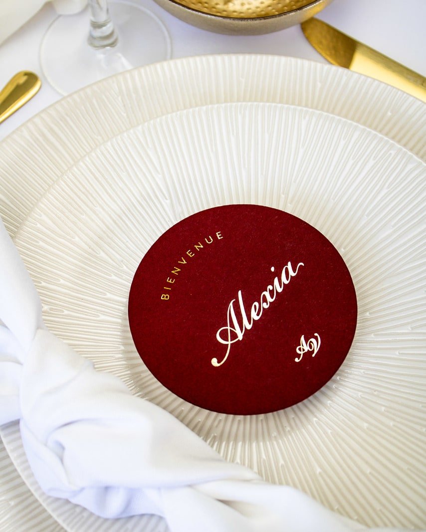 "Jena - Marque-place" – Marque-place chic, élégant et romantique avec dorure or pour réception de mariage – Papeterie de mariage - Wedding stationery - Création Luxe Carterie Studio