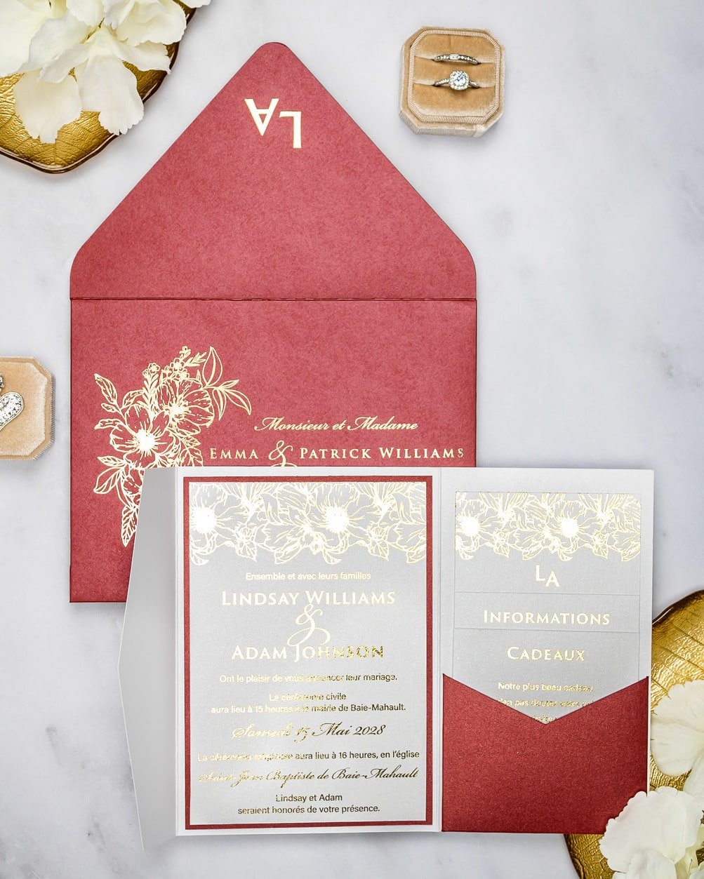 "Joana" - Faire-part de mariage chic, élégant et romantique avec dorure or - Wedding stationery - Création Luxe Carterie Studio