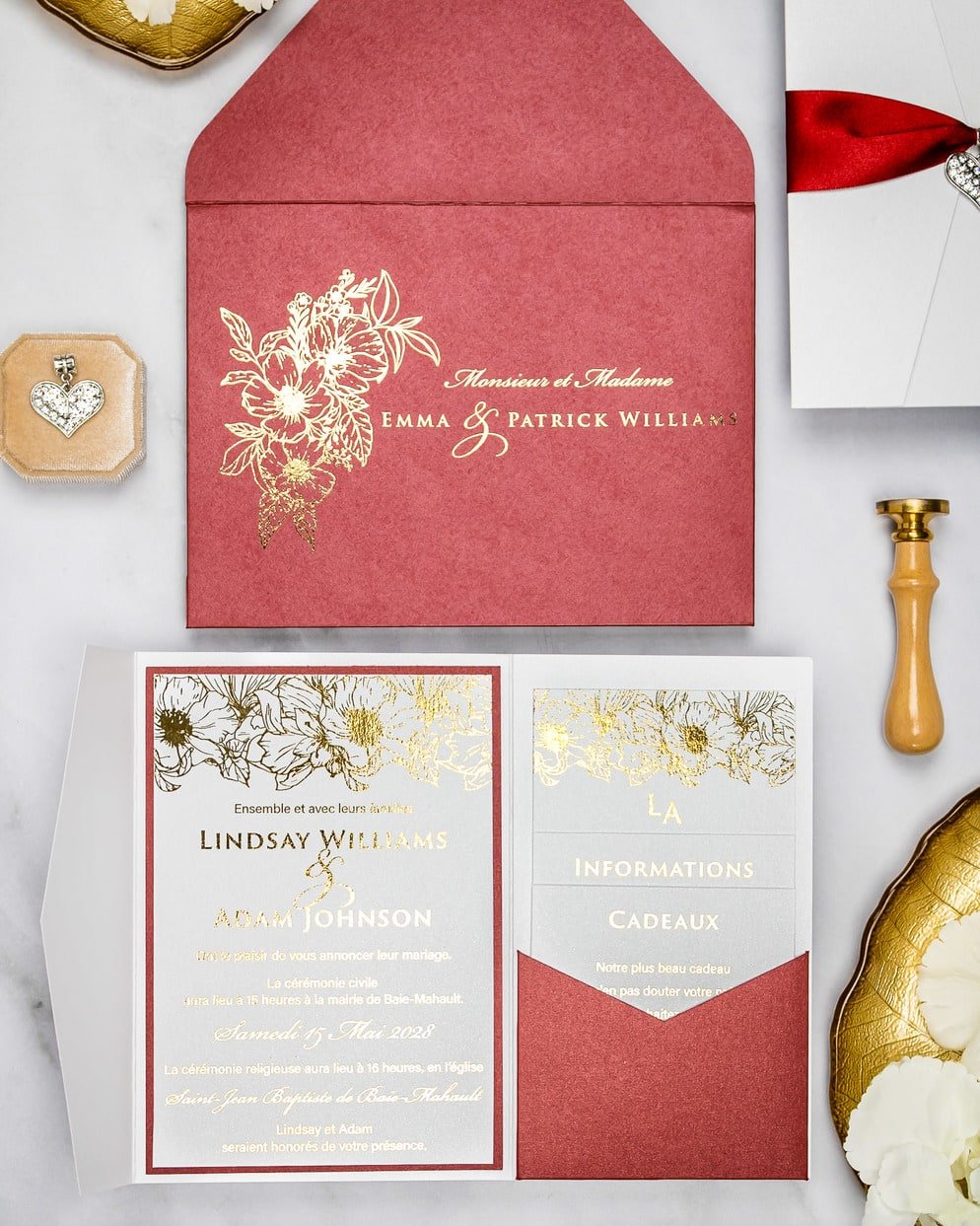 "Joana" - Faire-part de mariage chic, élégant et romantique avec dorure or - Wedding stationery - Création Luxe Carterie Studio