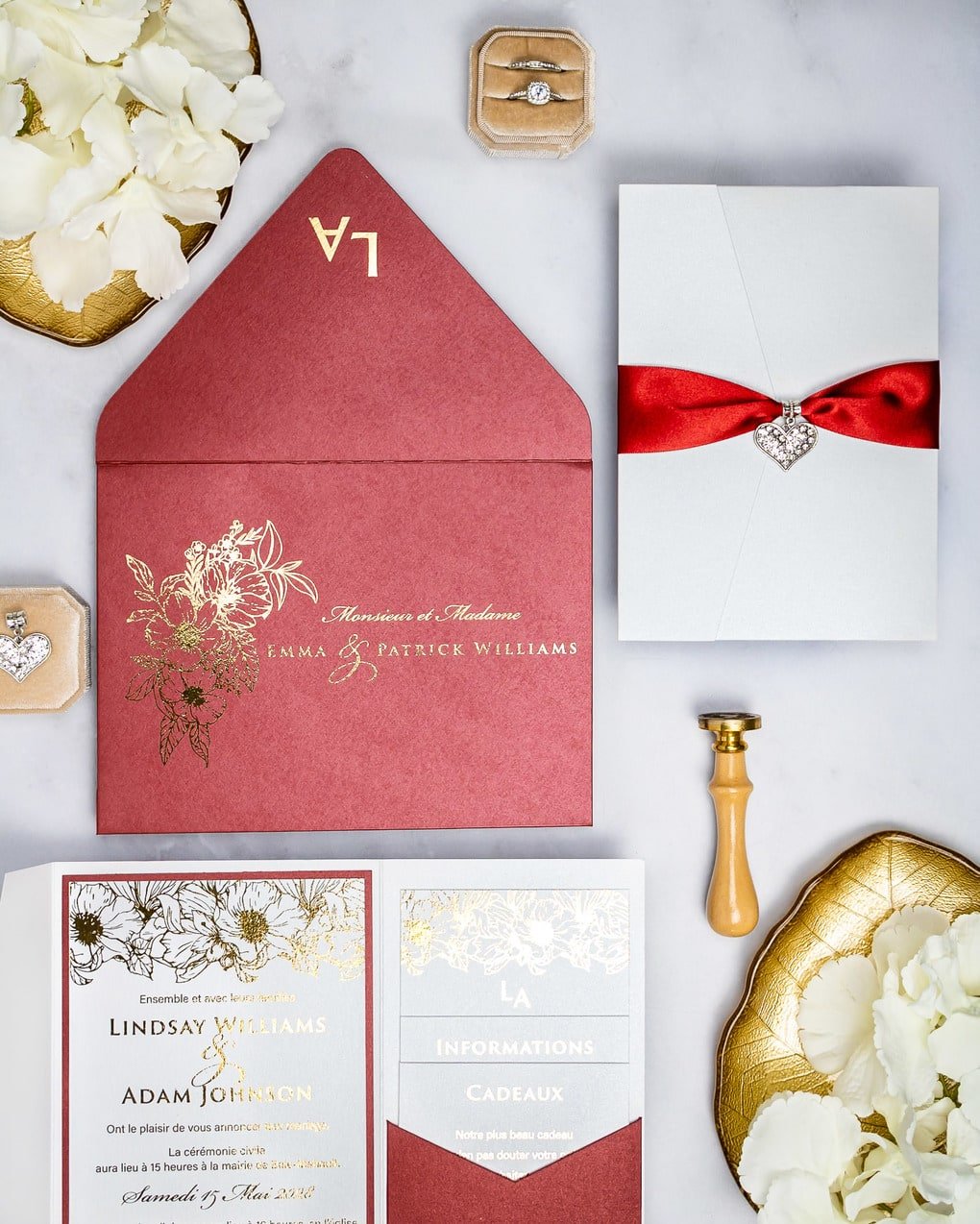 "Joana" - Faire-part de mariage chic, élégant et romantique avec dorure or - Wedding stationery - Création Luxe Carterie Studio