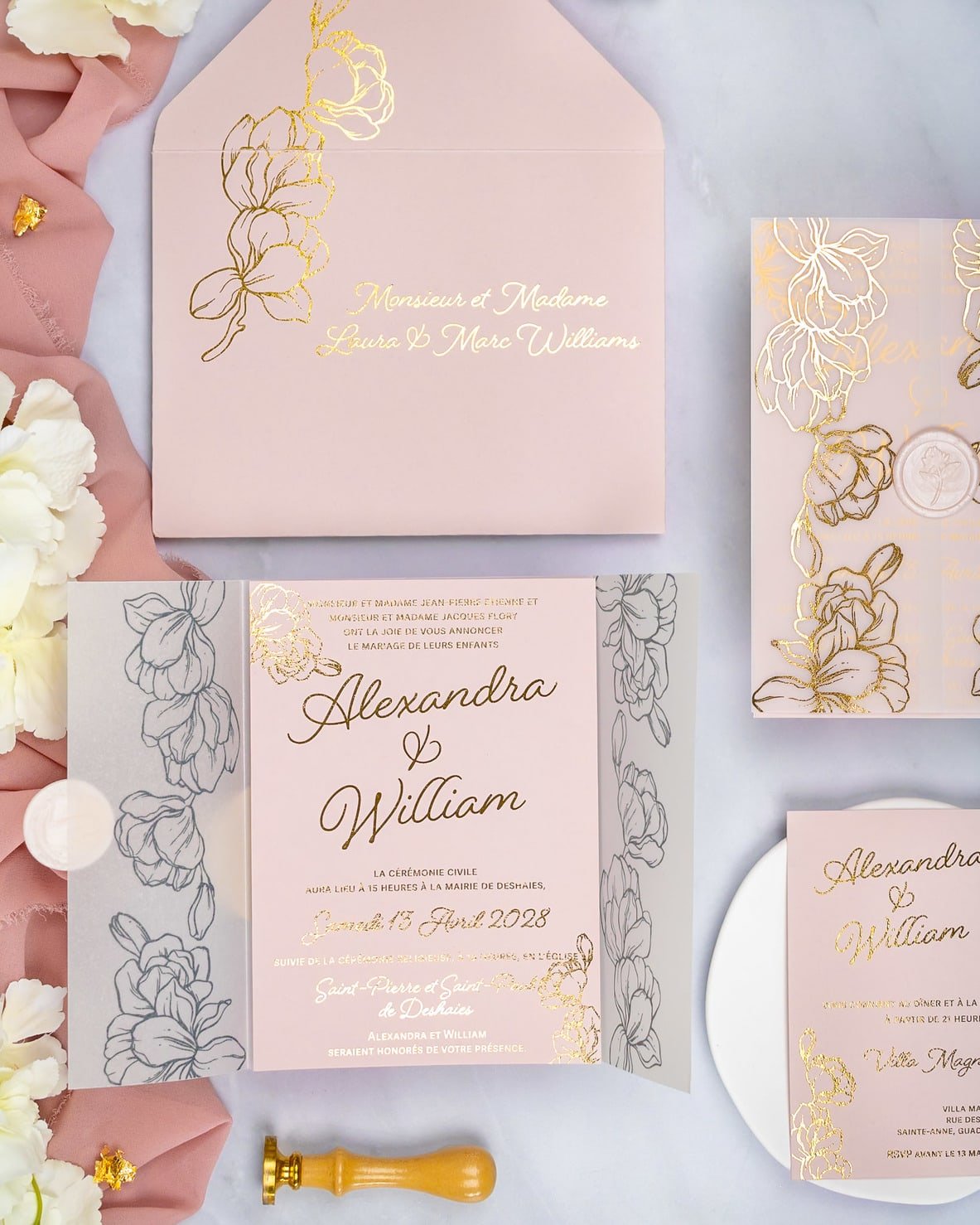 "Jonquille" - Faire-part de mariage chic, élégant et romantique avec dorure or - Wedding stationery - Création Luxe Carterie Studio