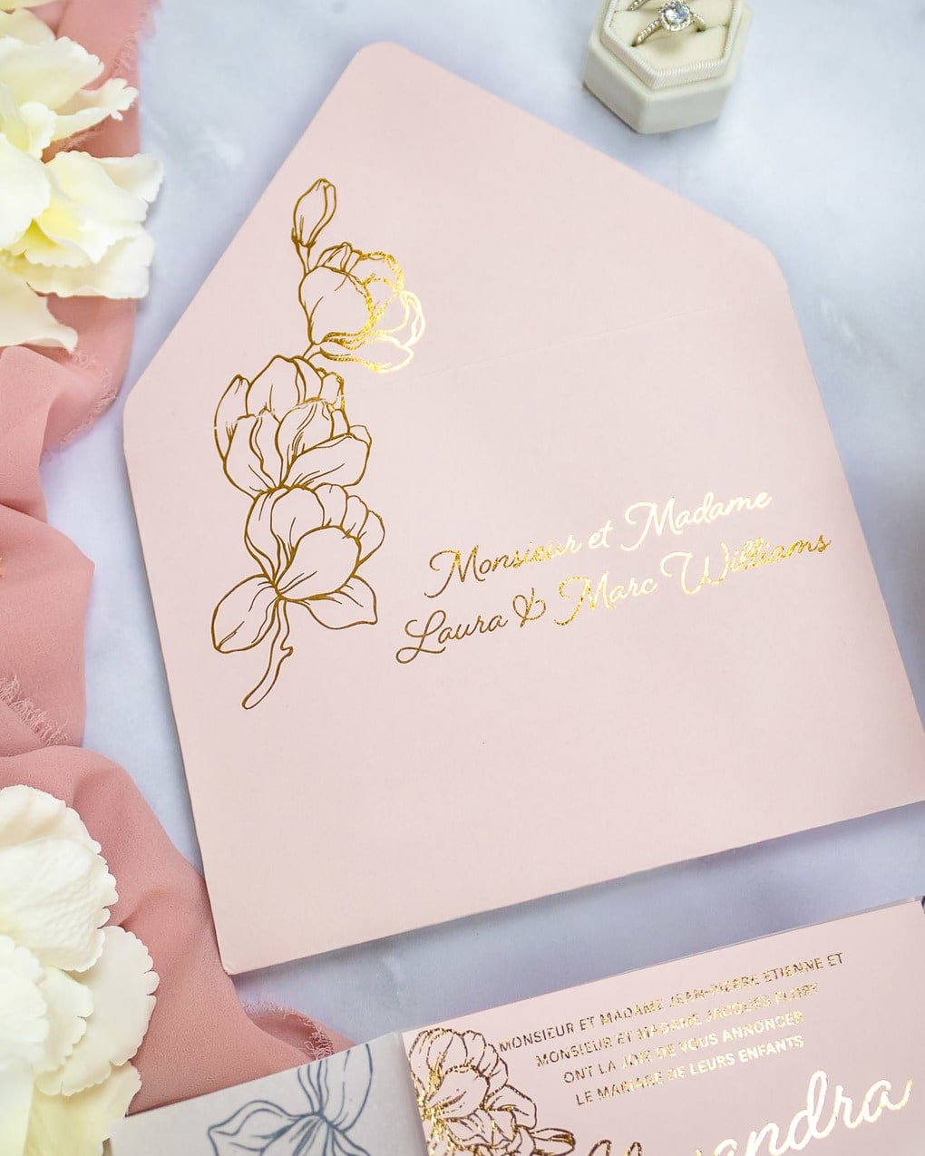"Jonquille" - Faire-part de mariage chic, élégant et romantique avec dorure or - Wedding stationery - Création Luxe Carterie Studio