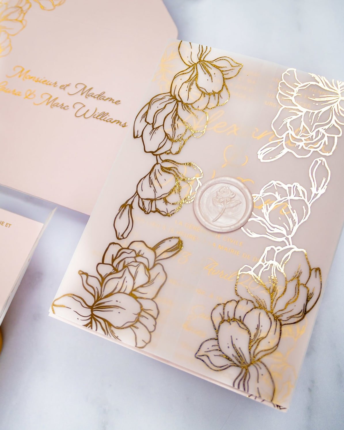 "Jonquille" - Faire-part de mariage chic, élégant et romantique avec dorure or - Wedding stationery - Création Luxe Carterie Studio