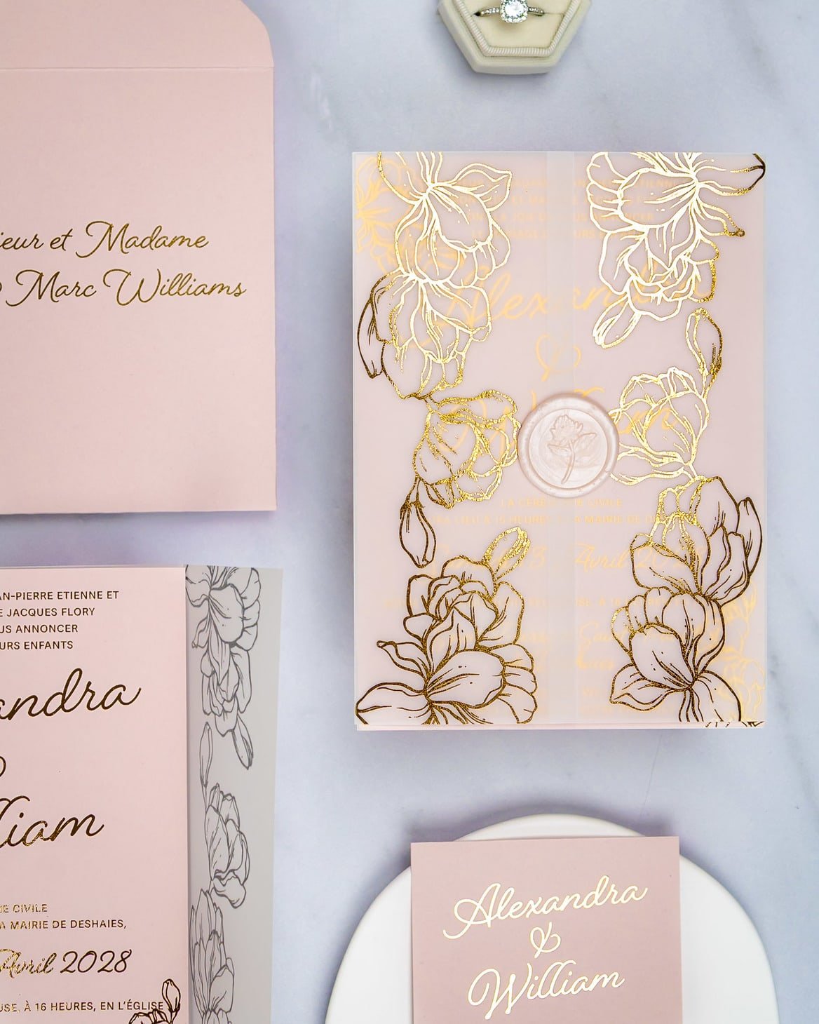 "Jonquille" - Faire-part de mariage chic, élégant et romantique avec dorure or - Wedding stationery - Création Luxe Carterie Studio