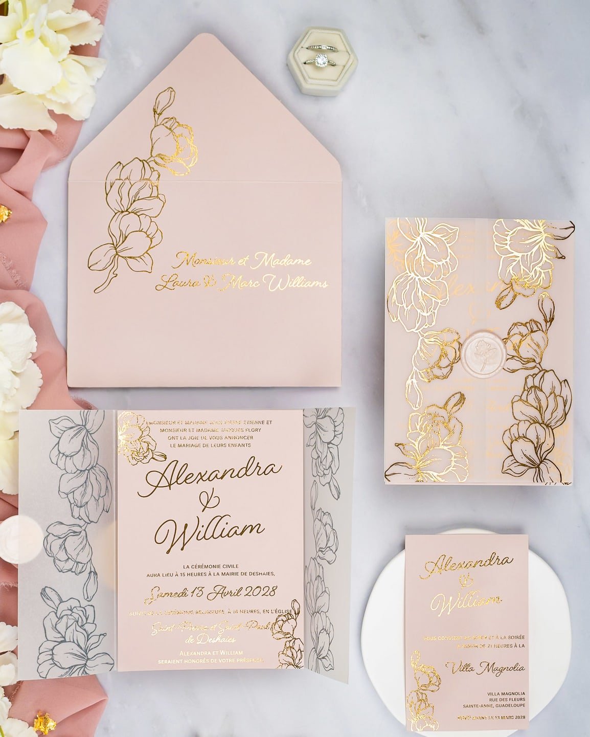 "Jonquille" - Faire-part de mariage chic, élégant et romantique avec dorure or - Wedding stationery - Création Luxe Carterie Studio