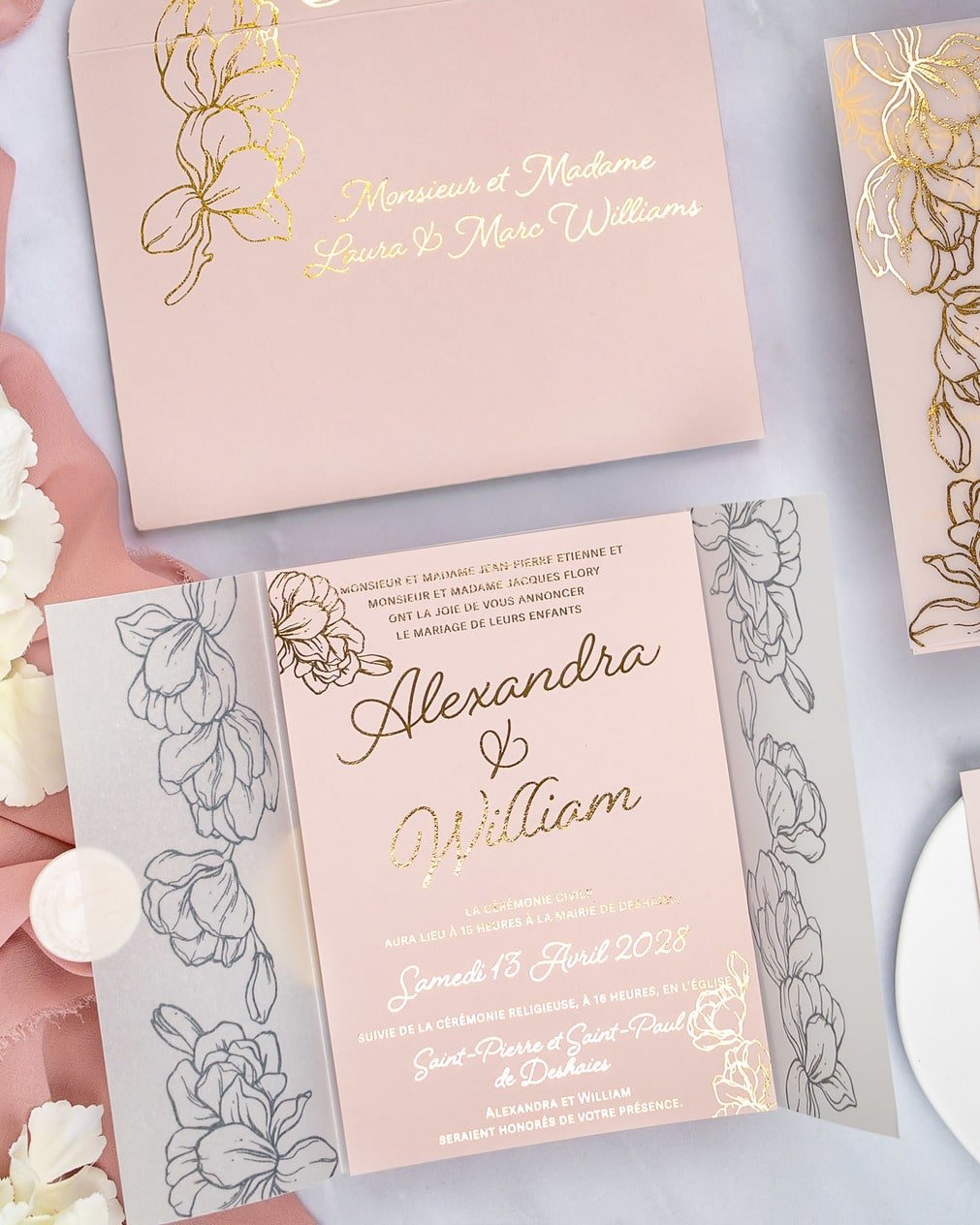 "Jonquille" - Faire-part de mariage chic, élégant et romantique avec dorure or - Wedding stationery - Création Luxe Carterie Studio