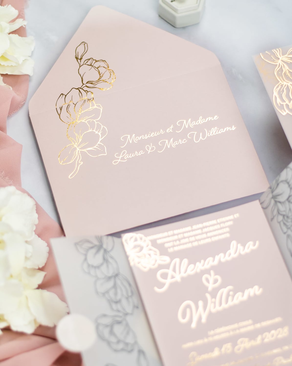 "Jonquille" - Faire-part de mariage chic, élégant et romantique avec dorure or - Wedding stationery - Création Luxe Carterie Studio