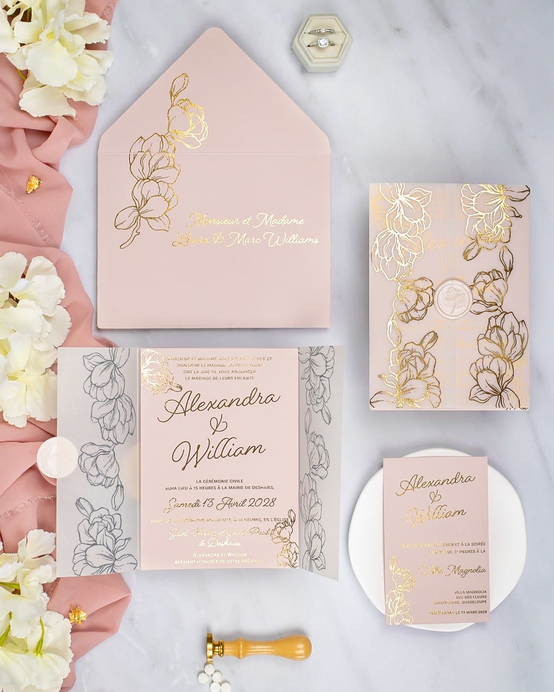 "Jonquille" - Faire-part de mariage chic, élégant et romantique avec dorure or - Wedding stationery - Création Luxe Carterie Studio