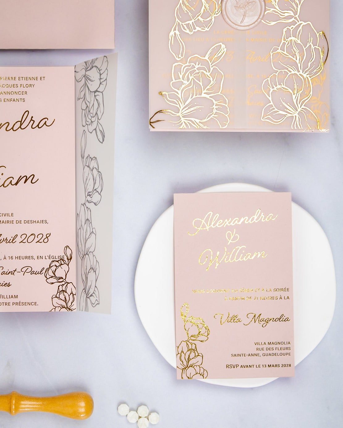 "Jonquille" - Faire-part de mariage chic, élégant et romantique avec dorure or - Wedding stationery - Création Luxe Carterie Studio