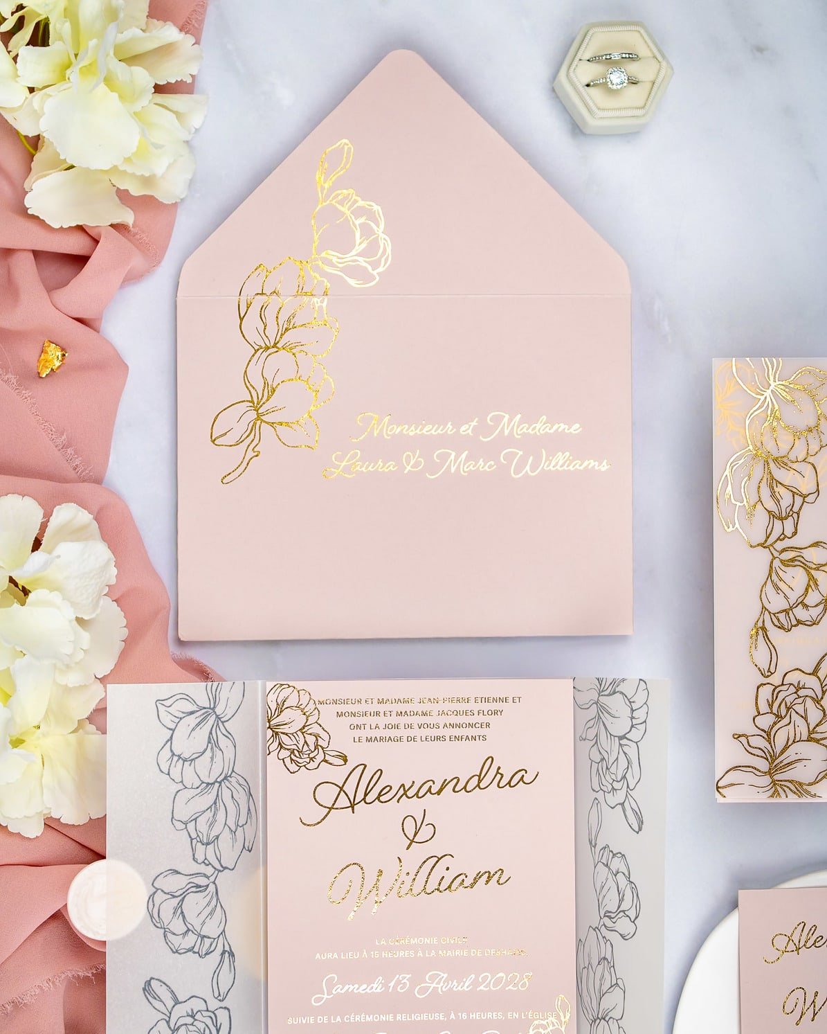 "Jonquille" - Faire-part de mariage chic, élégant et romantique avec dorure or - Wedding stationery - Création Luxe Carterie Studio