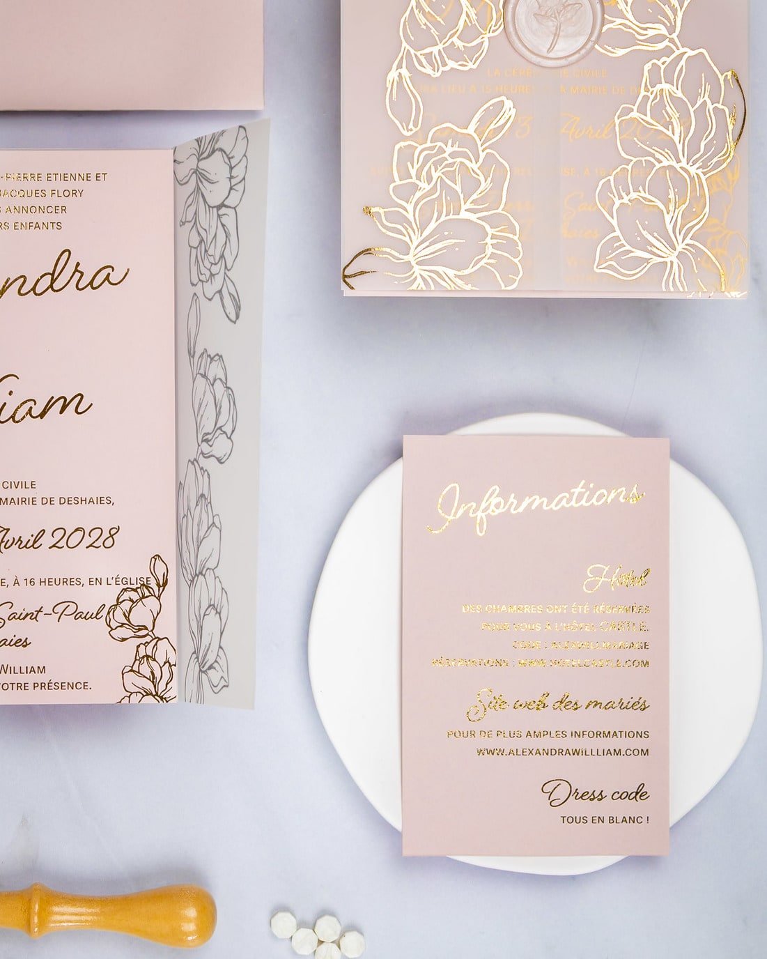 "Jonquille" - Faire-part de mariage chic, élégant et romantique avec dorure or - Wedding stationery - Création Luxe Carterie Studio