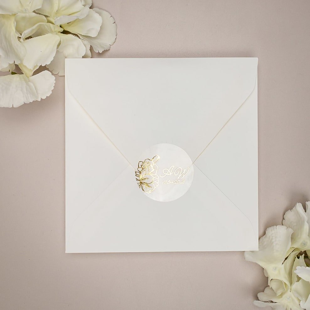 "Jonquille - Sticker" - Faire-part de mariage chic, élégant et romantique avec dorure or - Wedding stationery - Création Luxe Carterie Studio