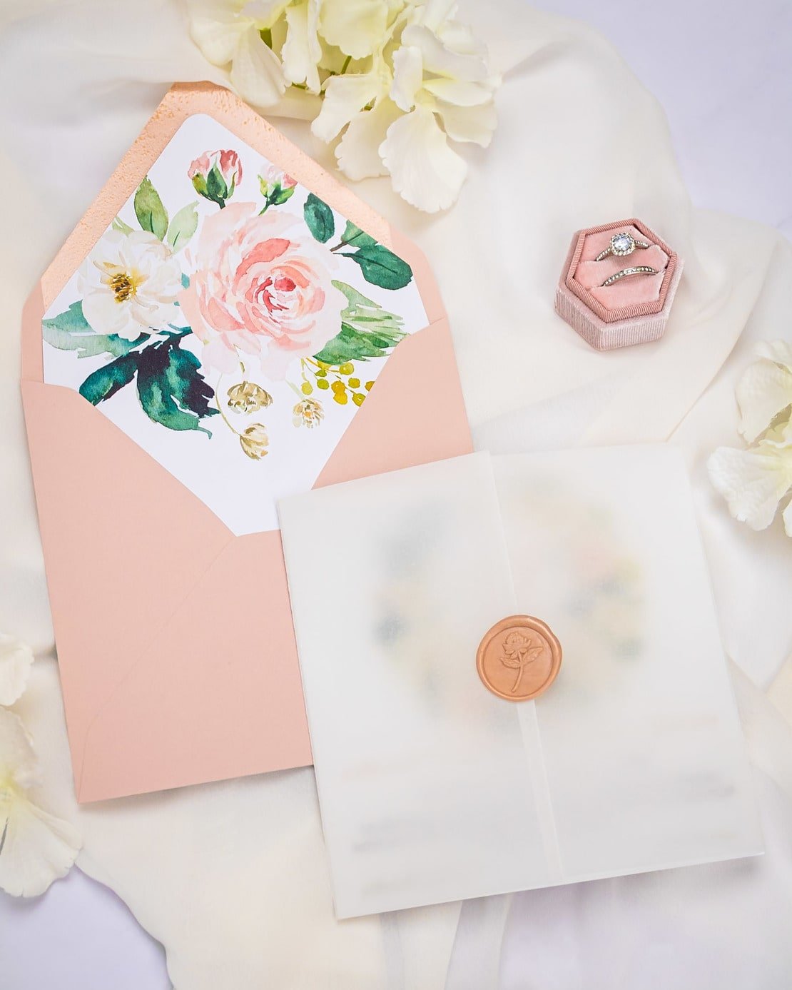 "Juliette" - Faire-part de mariage fleuris élégant et romantique avec dorure or et wax seal – Wedding stationery - Création Luxe Carterie Studio