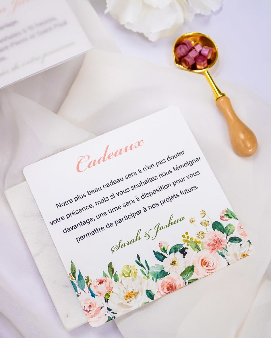 "Juliette" - Faire-part de mariage fleuris élégant et romantique avec dorure or et wax seal – Wedding stationery - Création Luxe Carterie Studio