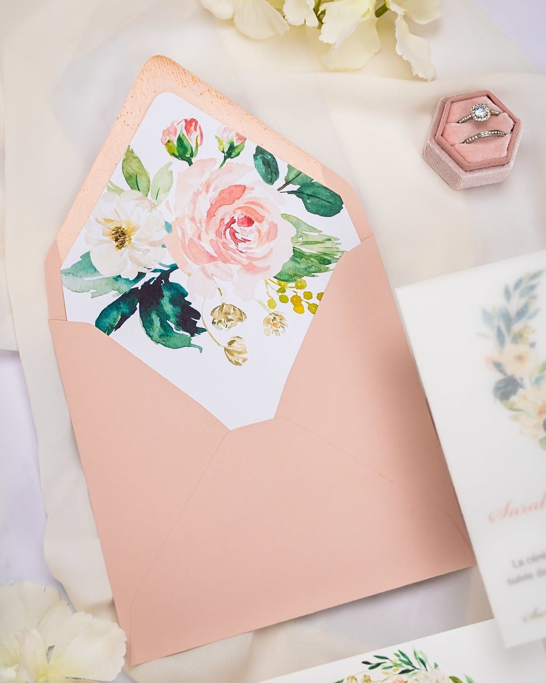 "Juliette" - Faire-part de mariage fleuris élégant et romantique avec dorure or et wax seal – Wedding stationery - Création Luxe Carterie Studio