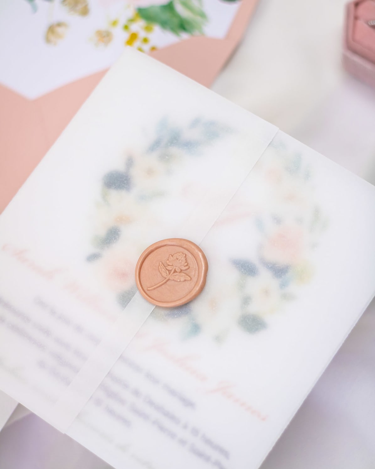 "Juliette" - Faire-part de mariage fleuris élégant et romantique avec dorure or et wax seal – Wedding stationery - Création Luxe Carterie Studio
