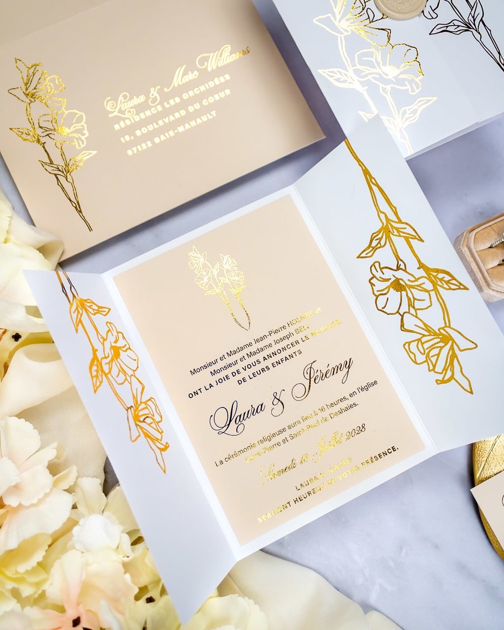 "Kali" - Faire-part de mariage chic, élégant et romantique avec dorure or - Wedding stationery - Création Luxe Carterie Studio