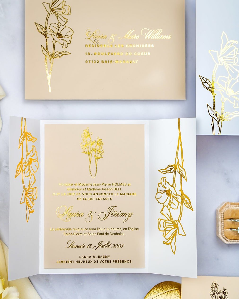 "Kali" - Faire-part de mariage chic, élégant et romantique avec dorure or - Wedding stationery - Création Luxe Carterie Studio