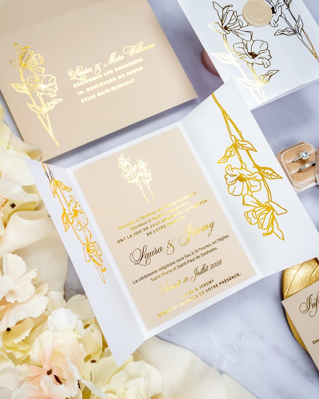 "Kali" - Faire-part de mariage chic, élégant et romantique avec dorure or - Wedding stationery - Création Luxe Carterie Studio