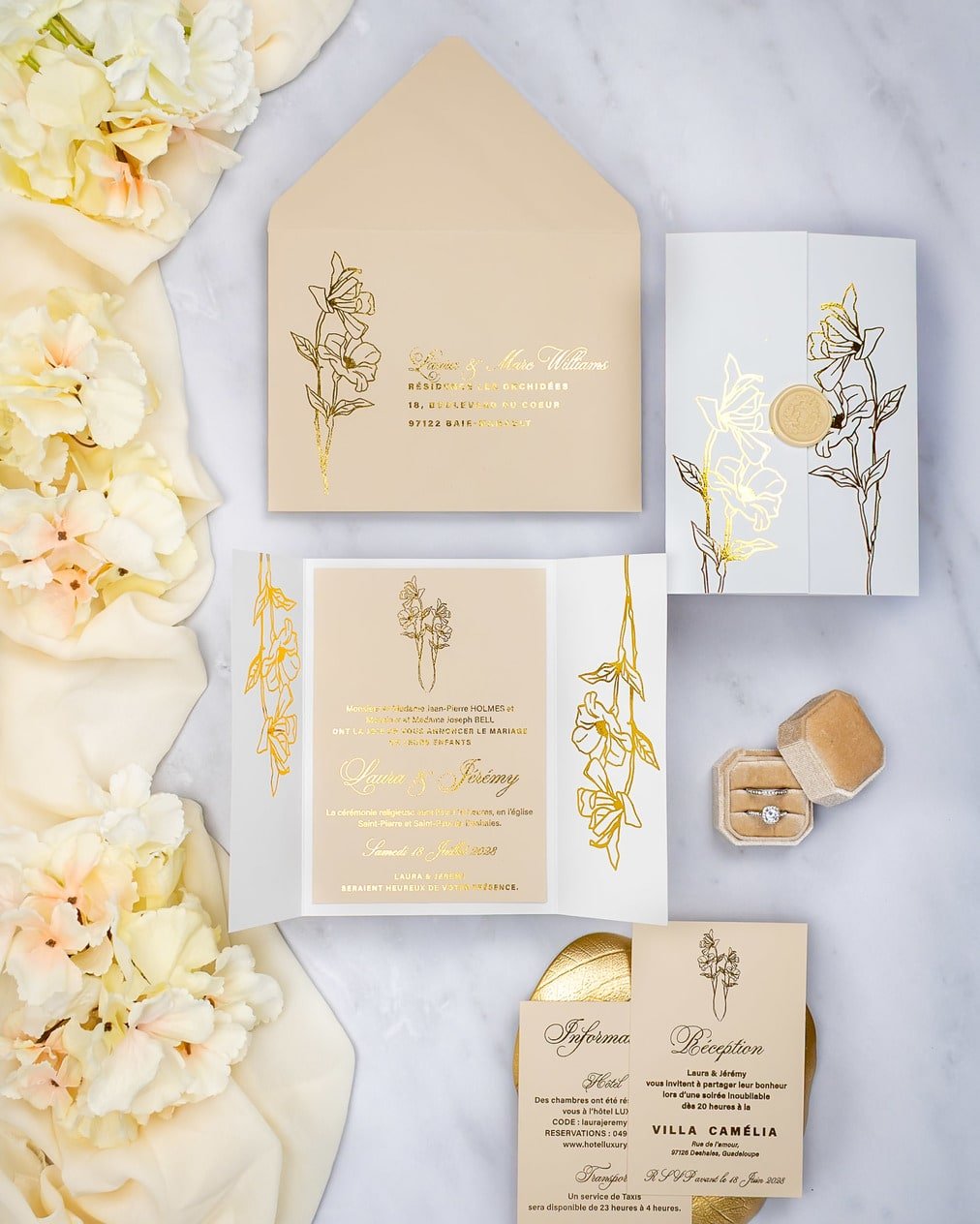 "Kali" - Faire-part de mariage chic, élégant et romantique avec dorure or - Wedding stationery - Création Luxe Carterie Studio
