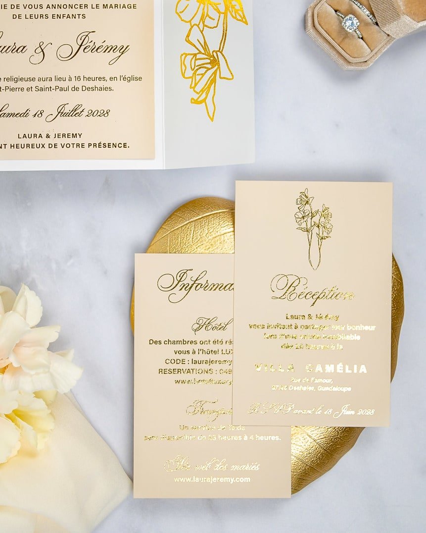 "Kali" - Faire-part de mariage chic, élégant et romantique avec dorure or - Wedding stationery - Création Luxe Carterie Studio