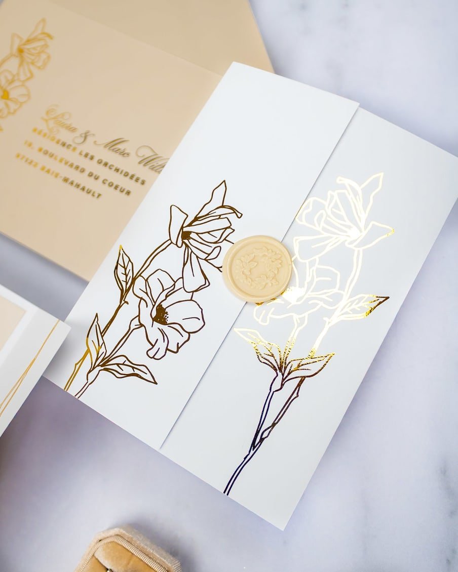 "Kali" - Faire-part de mariage chic, élégant et romantique avec dorure or - Wedding stationery - Création Luxe Carterie Studio