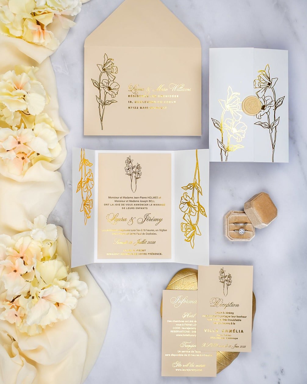 "Kali" - Faire-part de mariage chic, élégant et romantique avec dorure or - Wedding stationery - Création Luxe Carterie Studio