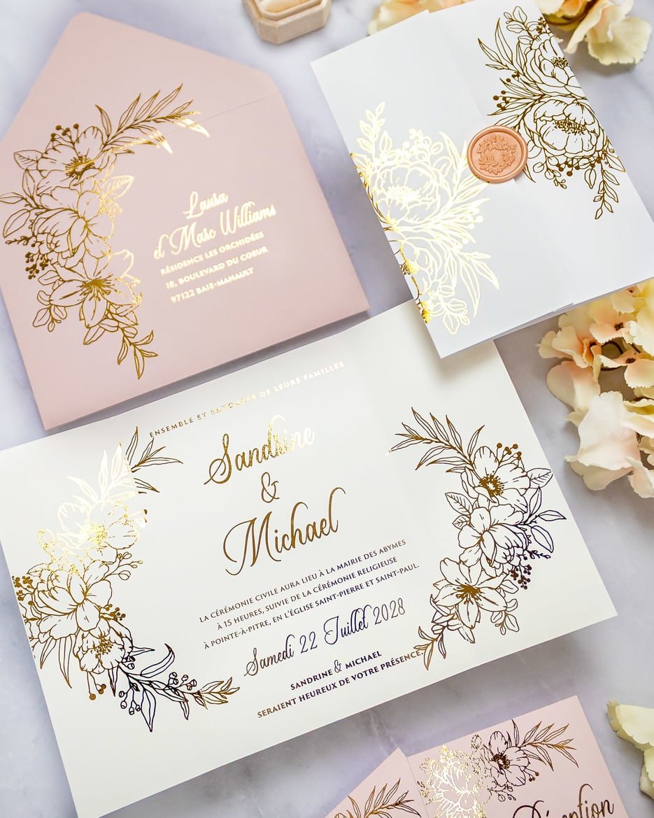 "Kénia" - Faire-part de mariage chic, élégant et romantique avec dorure or - Wedding stationery - Création Luxe Carterie Studio