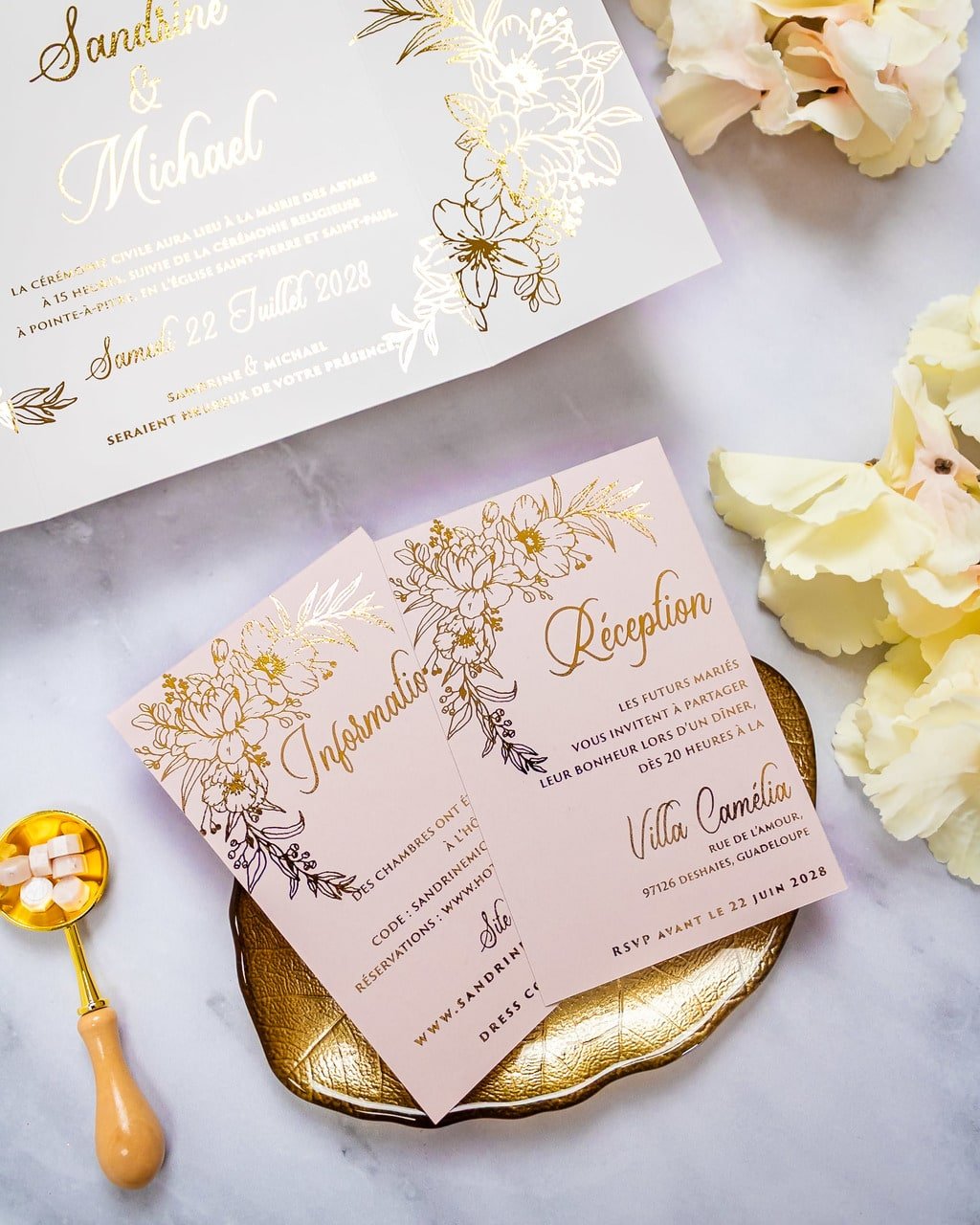 "Kénia" - Faire-part de mariage chic, élégant et romantique avec dorure or - Wedding stationery - Création Luxe Carterie Studio