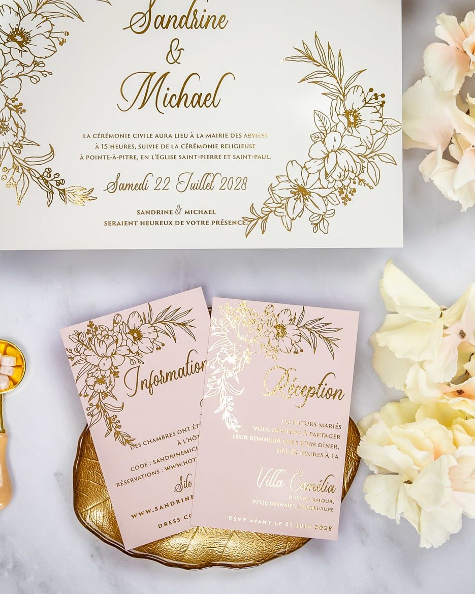 "Kénia" - Faire-part de mariage chic, élégant et romantique avec dorure or - Wedding stationery - Création Luxe Carterie Studio