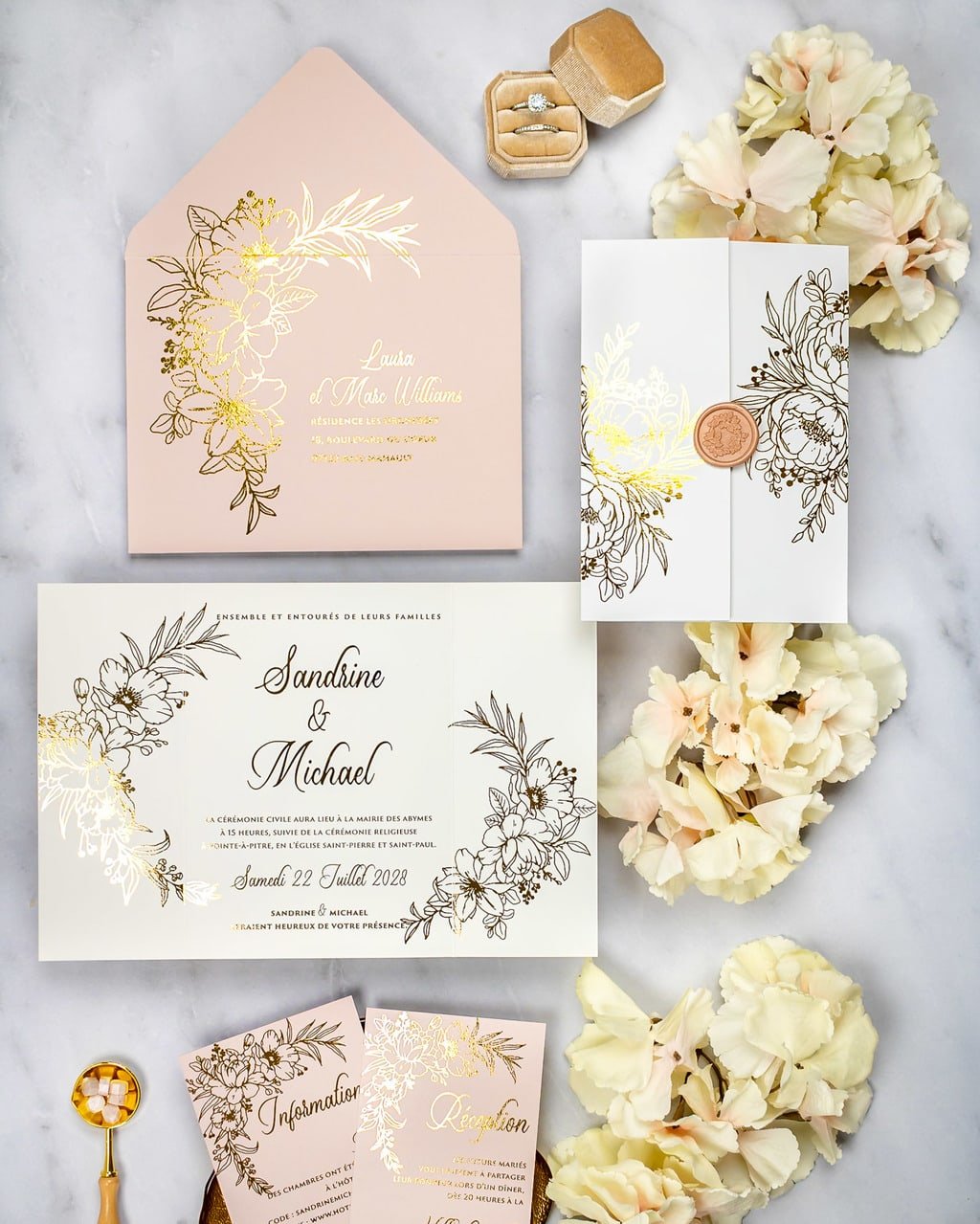"Kénia" - Faire-part de mariage chic, élégant et romantique avec dorure or - Wedding stationery - Création Luxe Carterie Studio