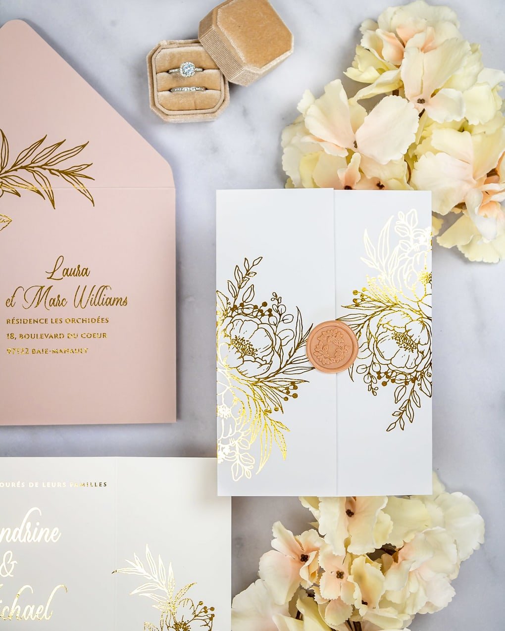 "Kénia" - Faire-part de mariage chic, élégant et romantique avec dorure or - Wedding stationery - Création Luxe Carterie Studio