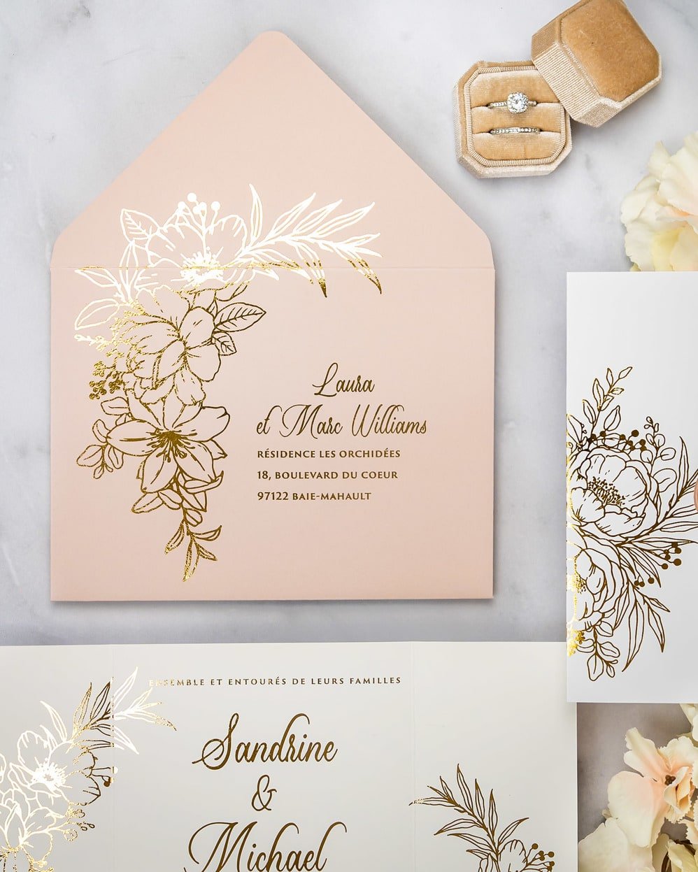 "Kénia" - Faire-part de mariage chic, élégant et romantique avec dorure or - Wedding stationery - Création Luxe Carterie Studio