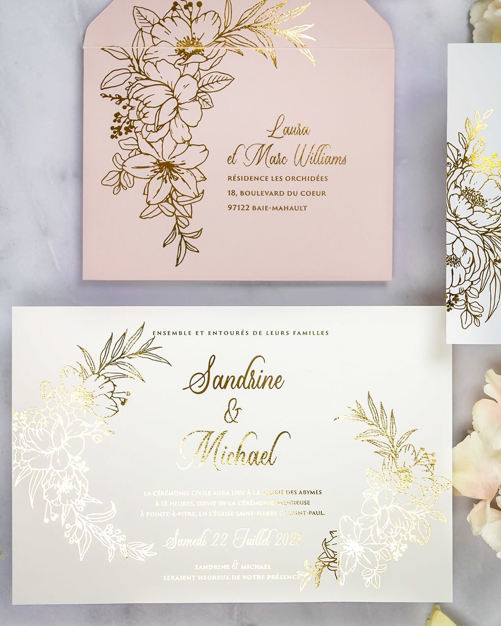 "Kénia" - Faire-part de mariage chic, élégant et romantique avec dorure or - Wedding stationery - Création Luxe Carterie Studio