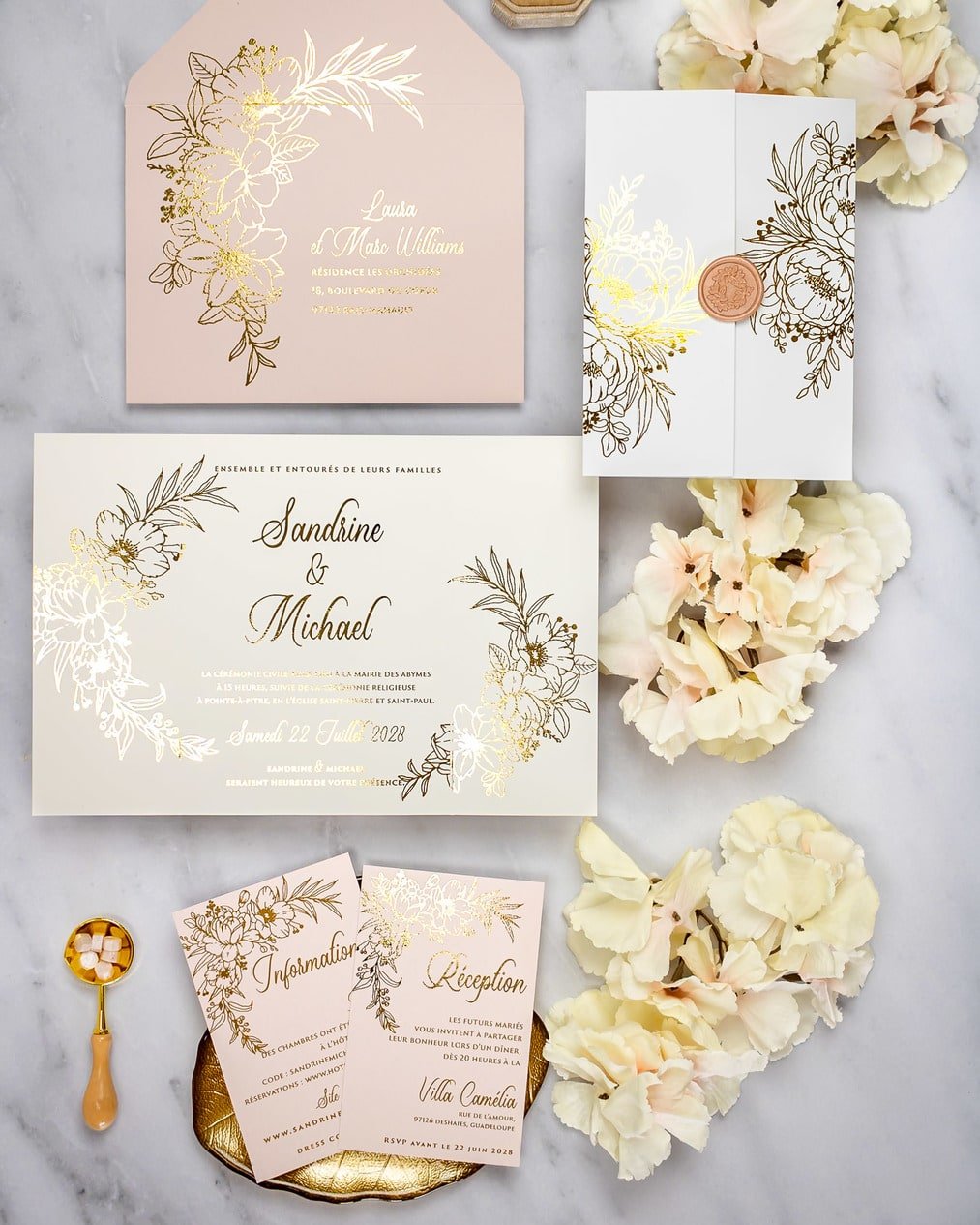 "Kénia" - Faire-part de mariage chic, élégant et romantique avec dorure or - Wedding stationery - Création Luxe Carterie Studio
