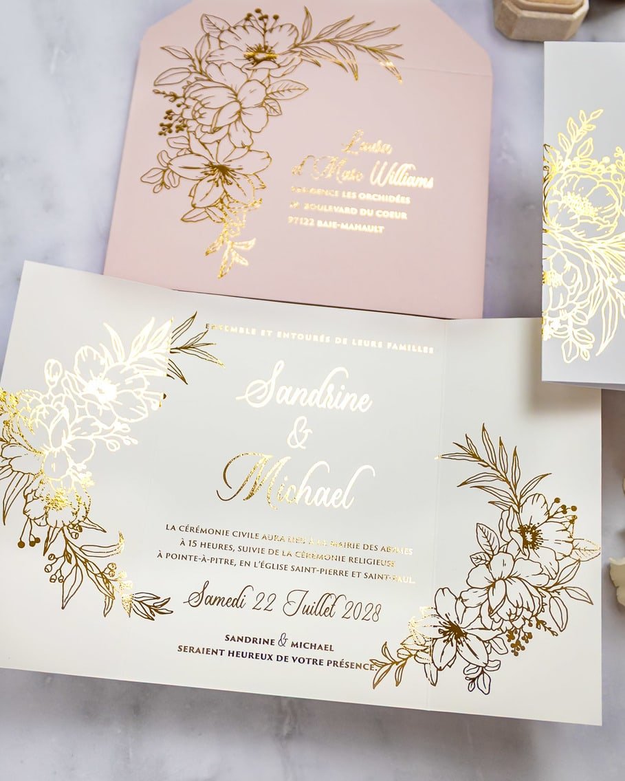 "Kénia" - Faire-part de mariage chic, élégant et romantique avec dorure or - Wedding stationery - Création Luxe Carterie Studio