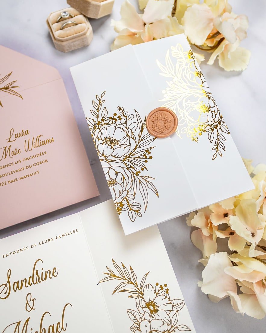 "Kénia" - Faire-part de mariage chic, élégant et romantique avec dorure or - Wedding stationery - Création Luxe Carterie Studio