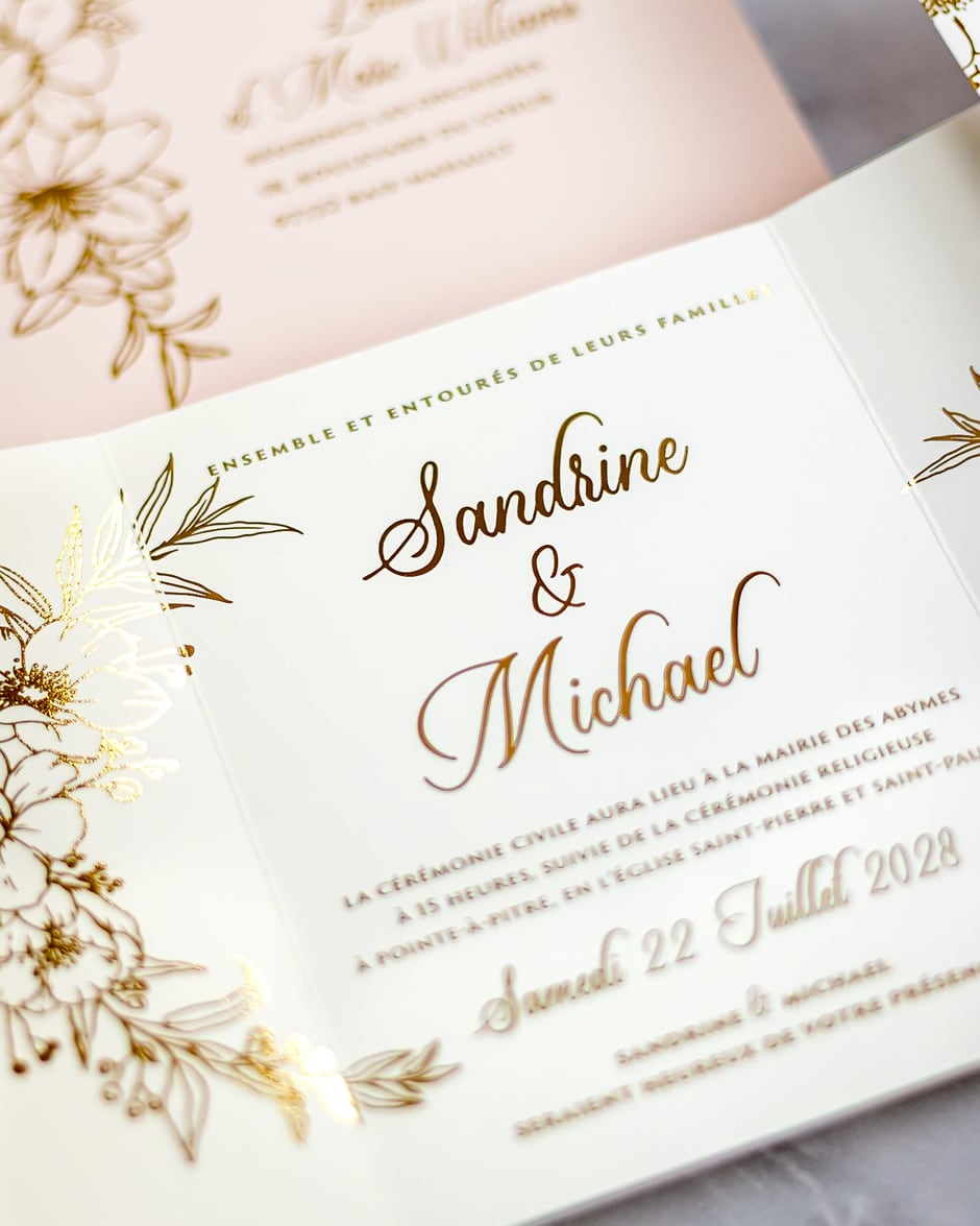 "Kénia" - Faire-part de mariage chic, élégant et romantique avec dorure or - Wedding stationery - Création Luxe Carterie Studio