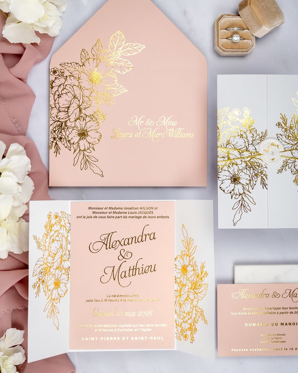 "Kira" - Faire-part de mariage chic, élégant et romantique avec dorure or - Wedding stationery - Création Luxe Carterie Studio