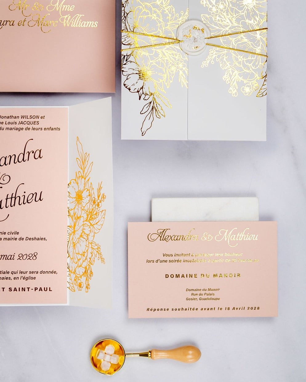 "Kira" - Faire-part de mariage chic, élégant et romantique avec dorure or - Wedding stationery - Création Luxe Carterie Studio