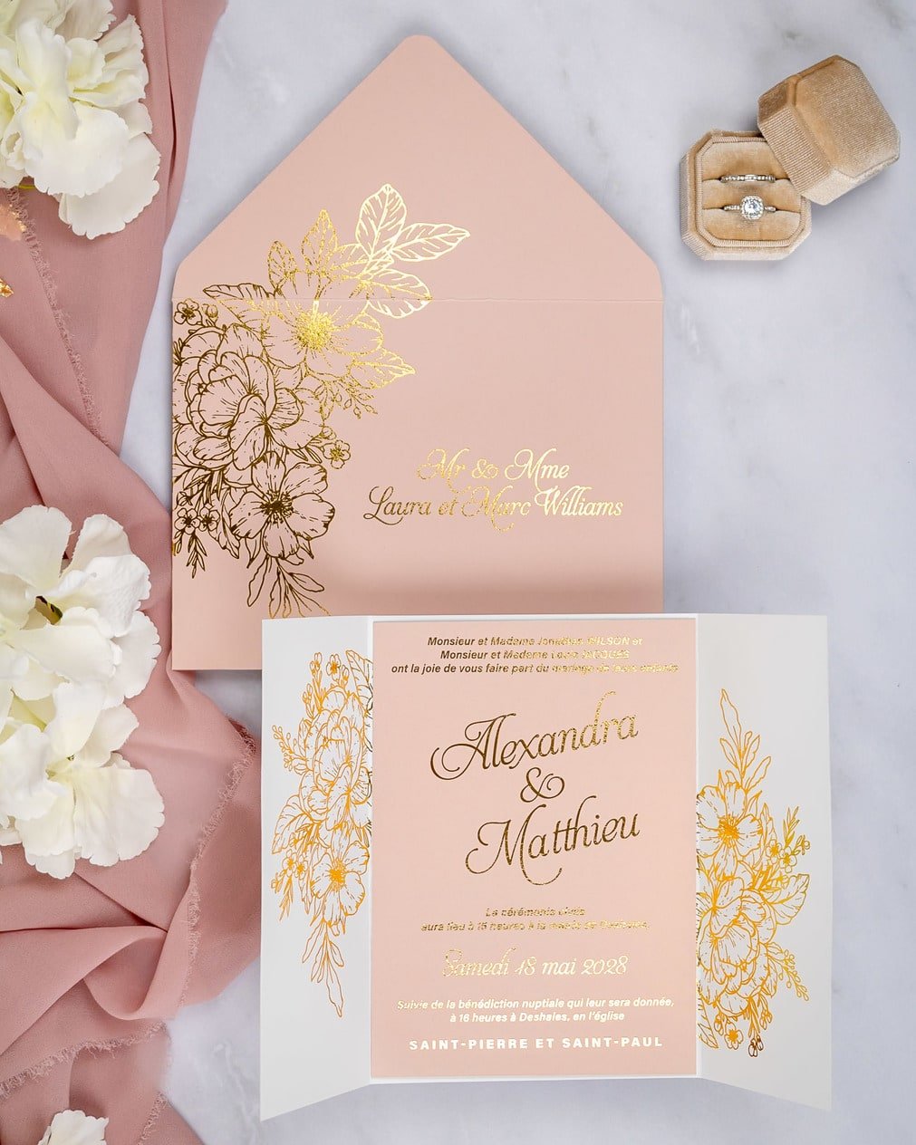 "Kira" - Faire-part de mariage chic, élégant et romantique avec dorure or - Wedding stationery - Création Luxe Carterie Studio