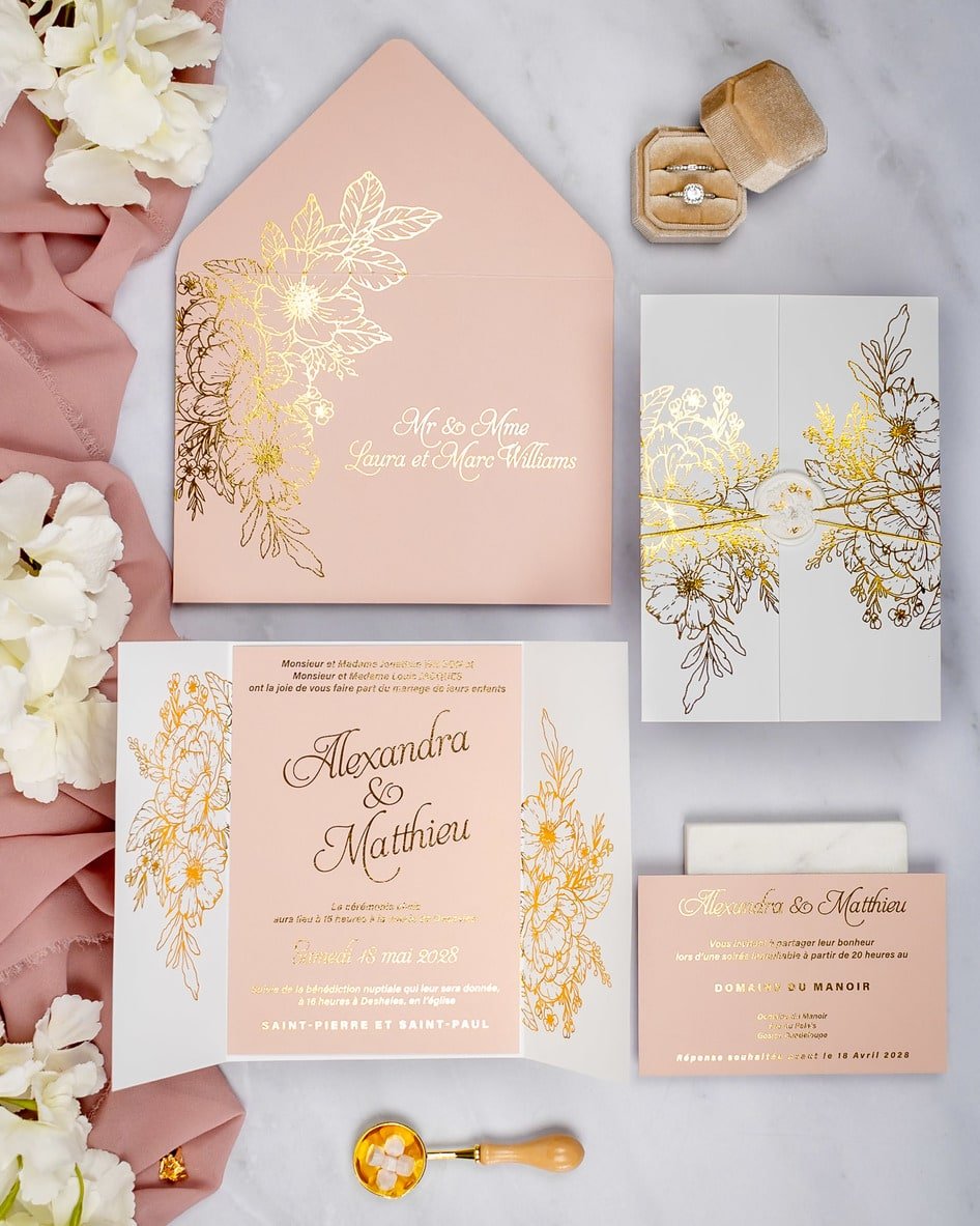"Kira" - Faire-part de mariage chic, élégant et romantique avec dorure or - Wedding stationery - Création Luxe Carterie Studio