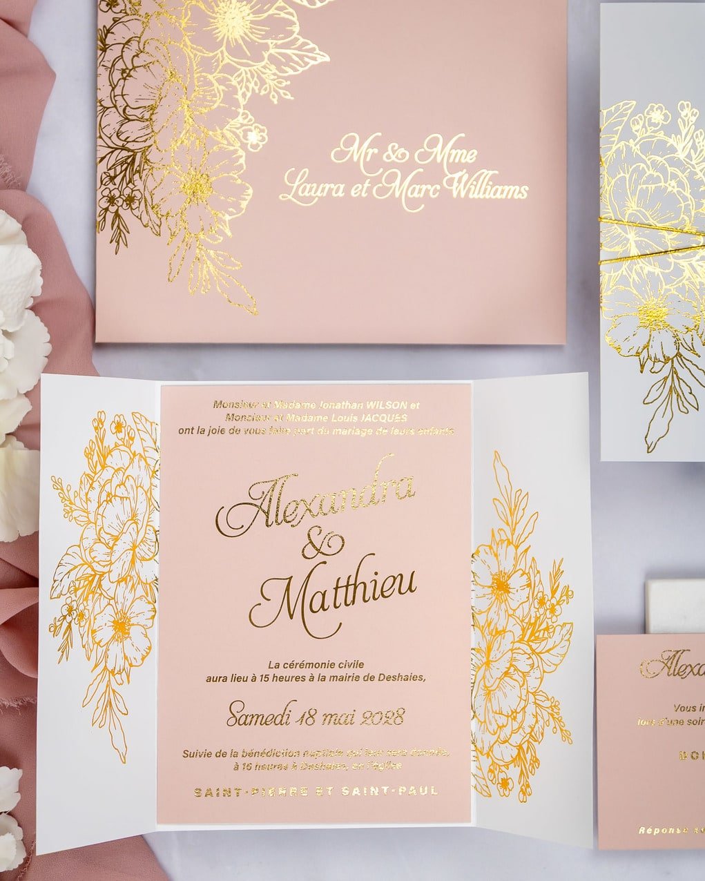 "Kira" - Faire-part de mariage chic, élégant et romantique avec dorure or - Wedding stationery - Création Luxe Carterie Studio